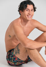 Men's swim shorts with exotic print - Black