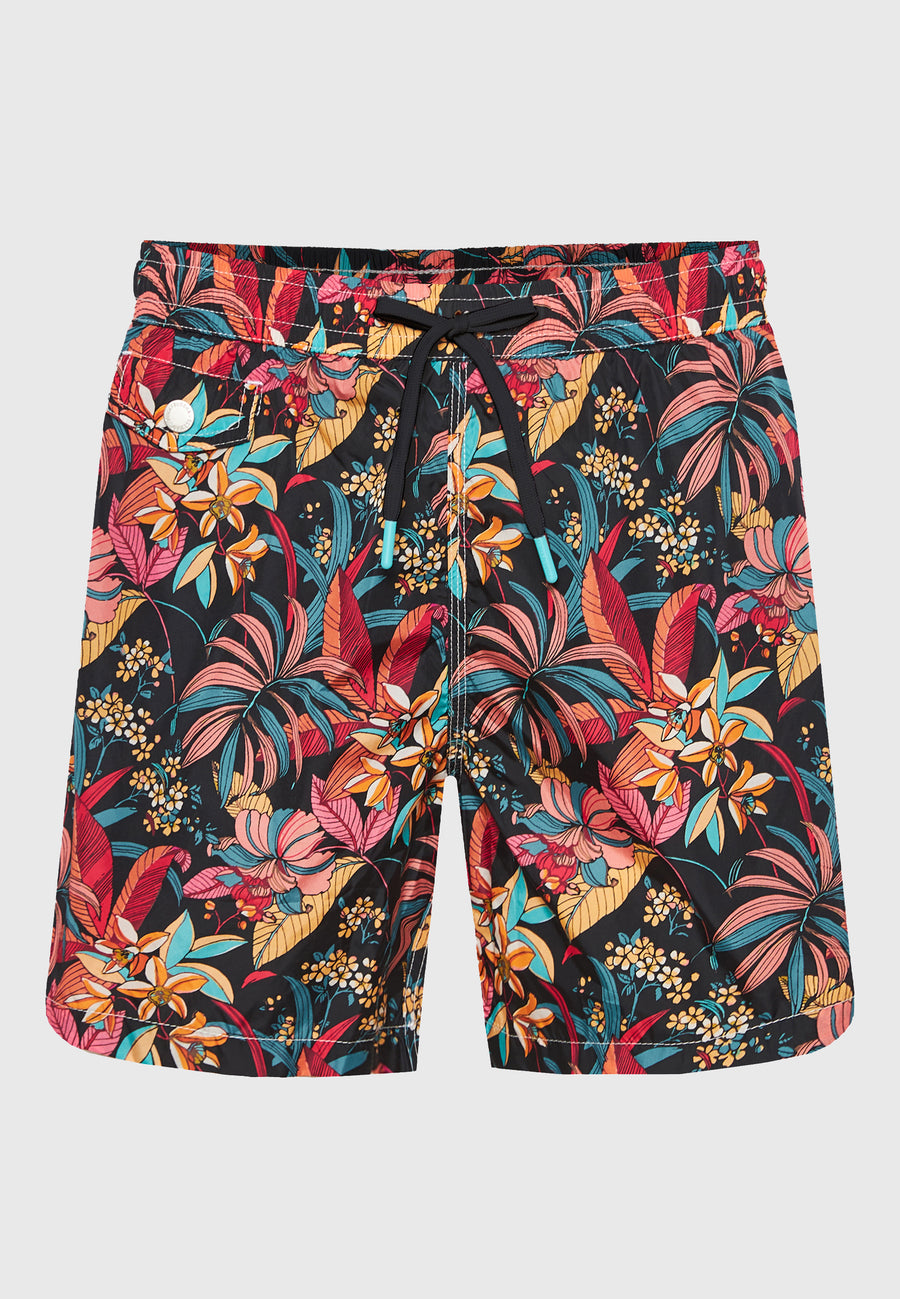Pantaloni scurți de baie pentru bărbați cu imprimeu exotic - Negri