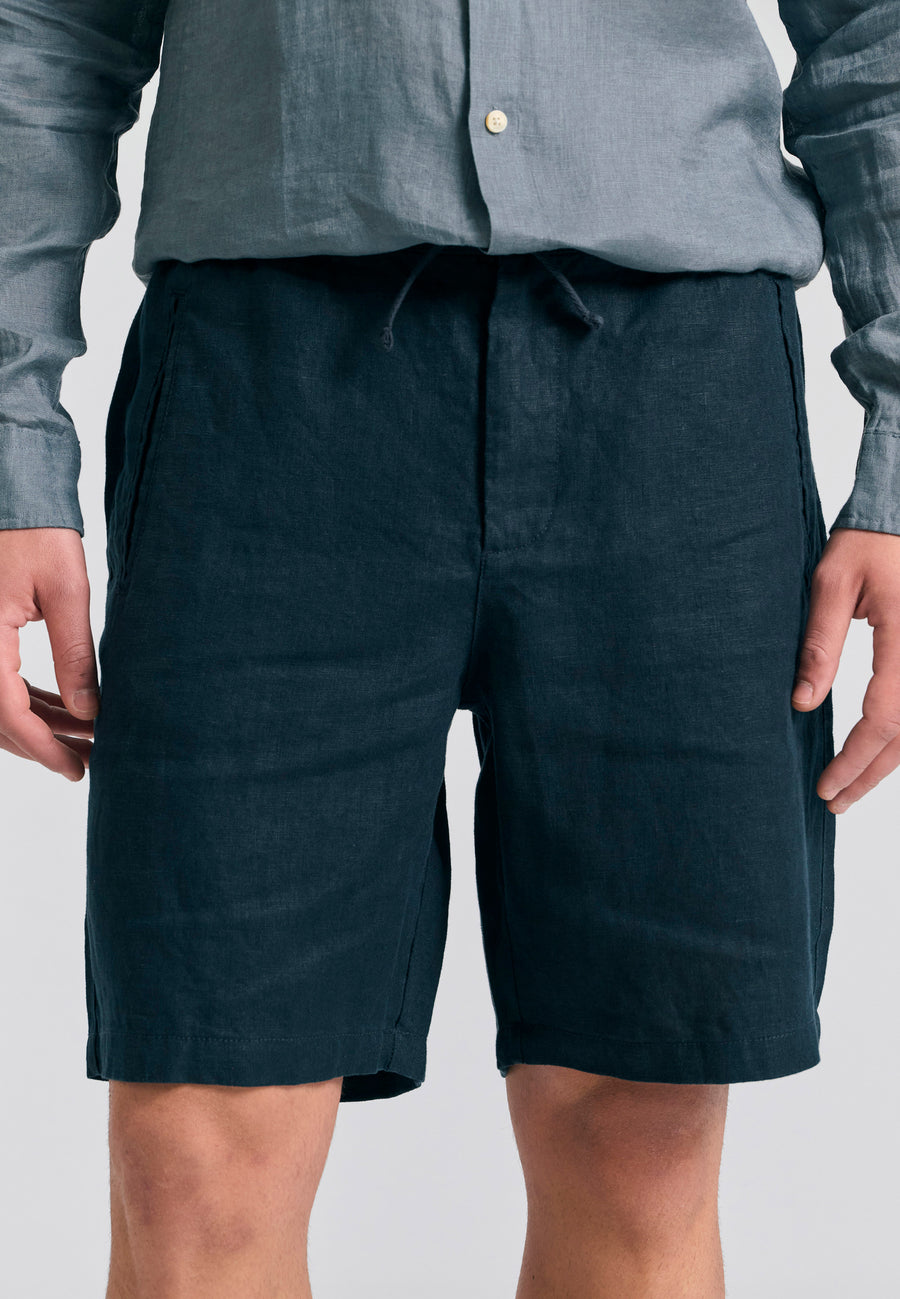 Pantaloni scurți confortabili din in vopsit în haine pentru bărbați - Negru