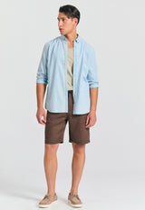 Men's comfort fit garment dyed linen shorts - Coffee
