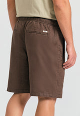Men's comfort fit garment dyed linen shorts - Coffee