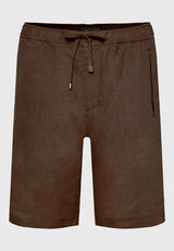 Men's comfort fit garment dyed linen shorts - Coffee