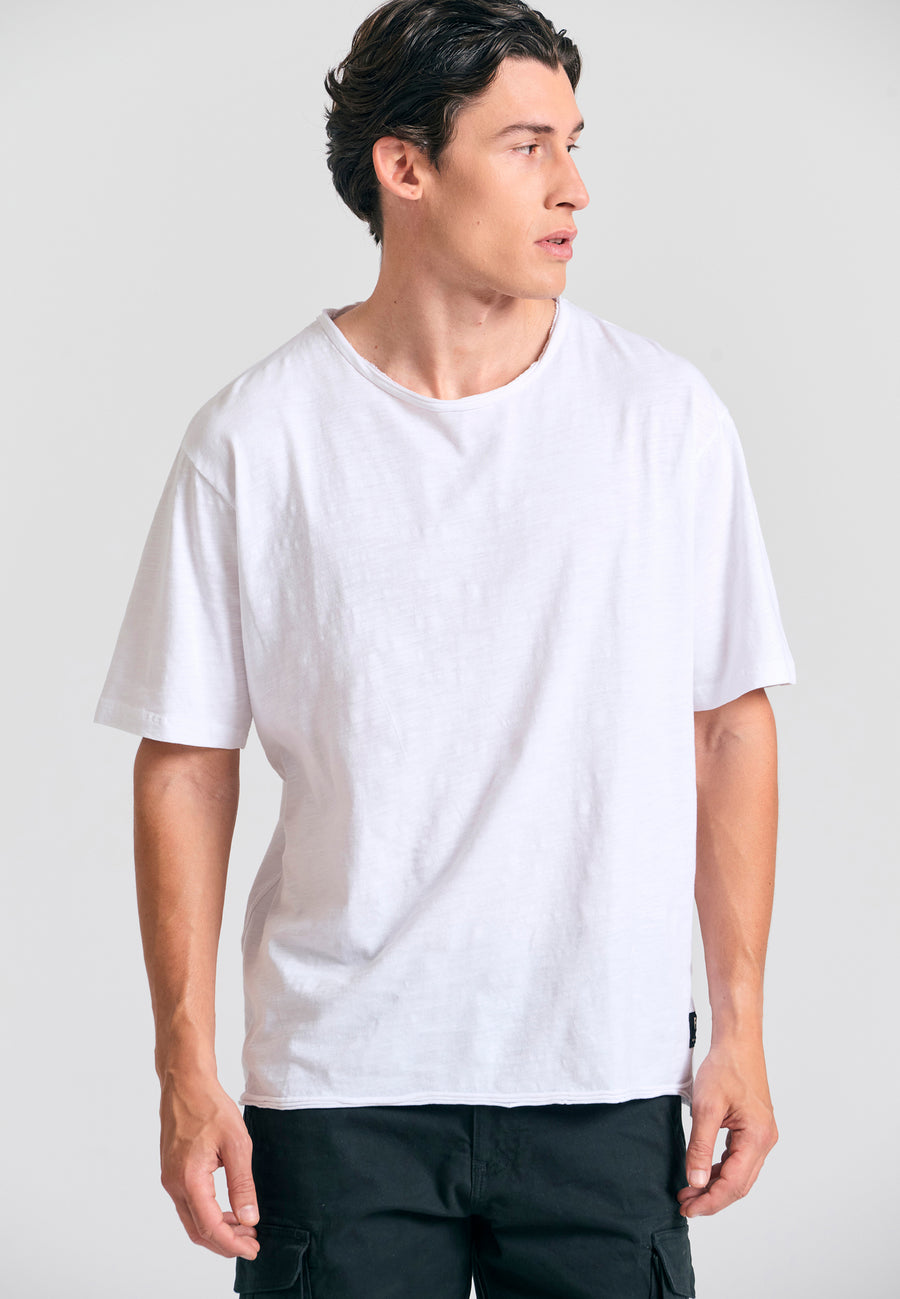 Tricou cu croială lejeră și margini brute - Alb