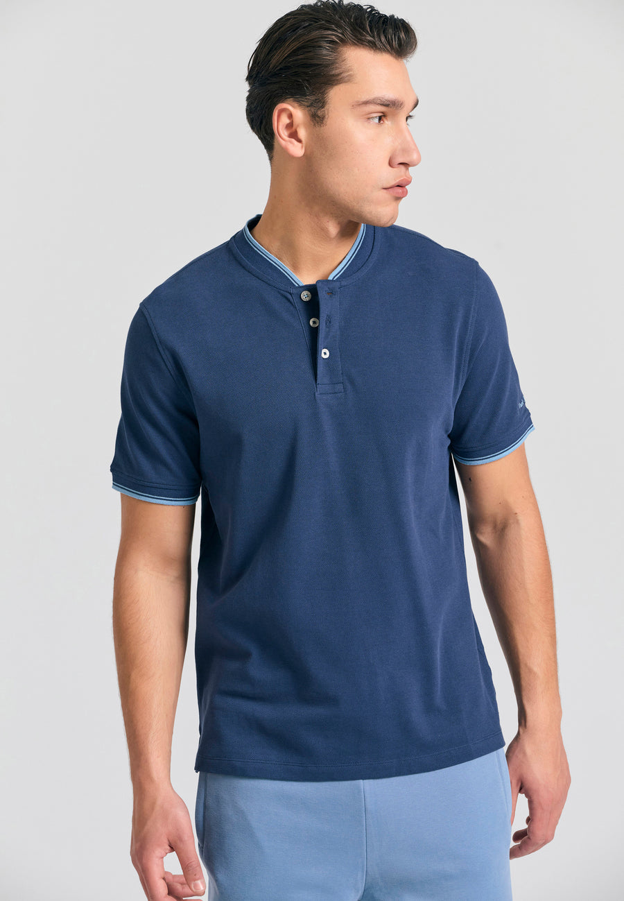 Tricou polo cu guler Mao și dungi - Bleumarin