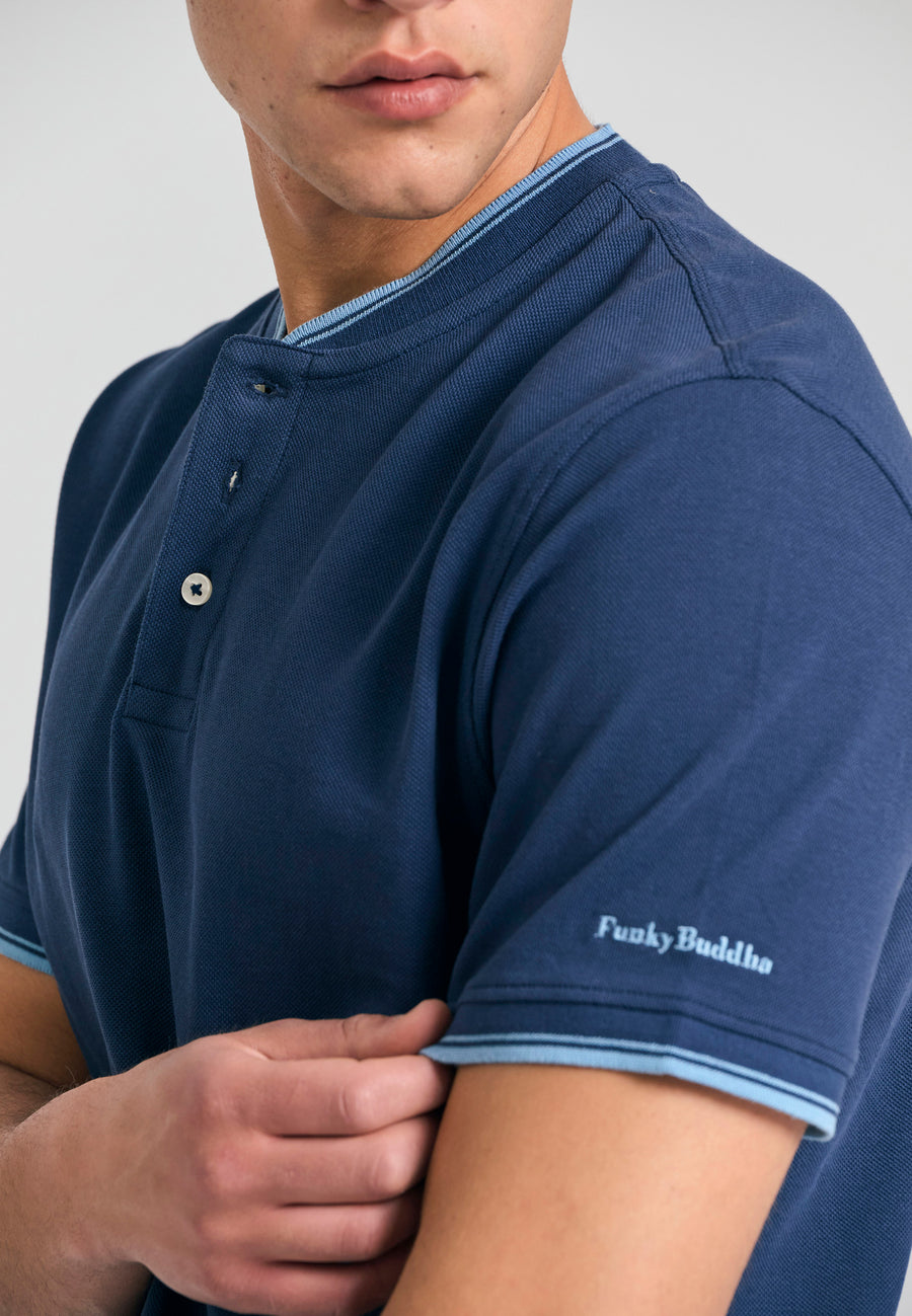 Tricou polo cu guler Mao și dungi - Bleumarin