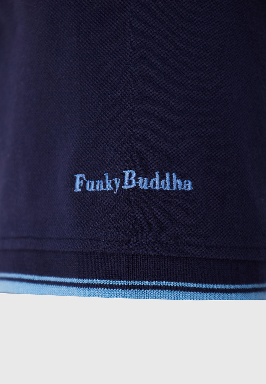 Tricou polo cu guler Mao și dungi - Bleumarin
