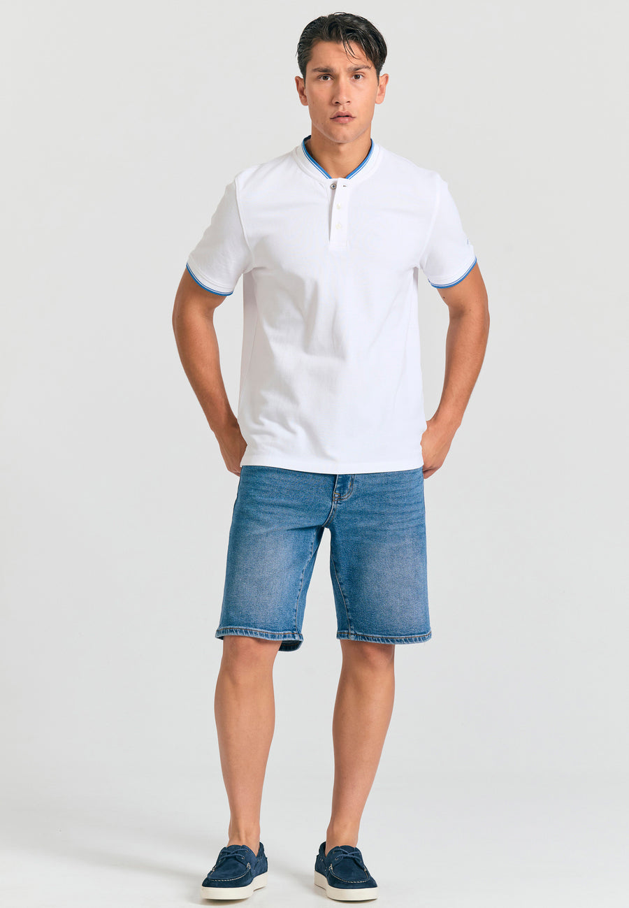 Tricou polo cu guler Mao și dungi - Alb