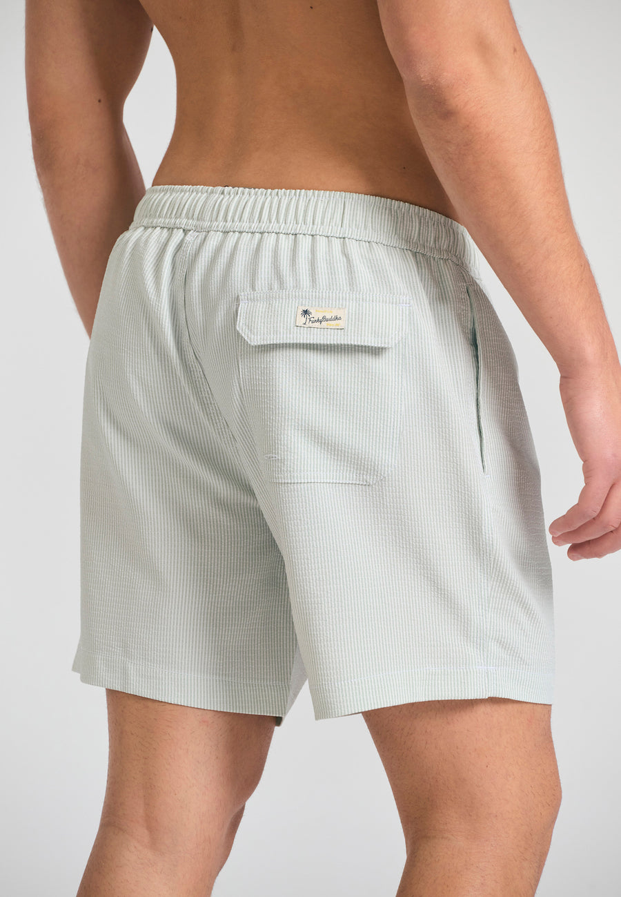 Pantaloni scurți de baie cu dungi pentru bărbați Seersucker - Verde vânător