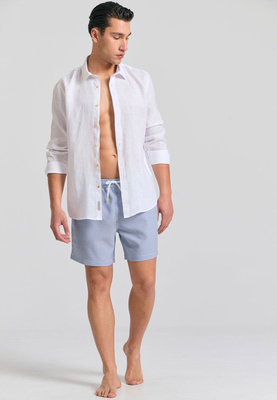 Pantaloni scurți de baie cu dungi pentru bărbați Seersucker - Bleumarin