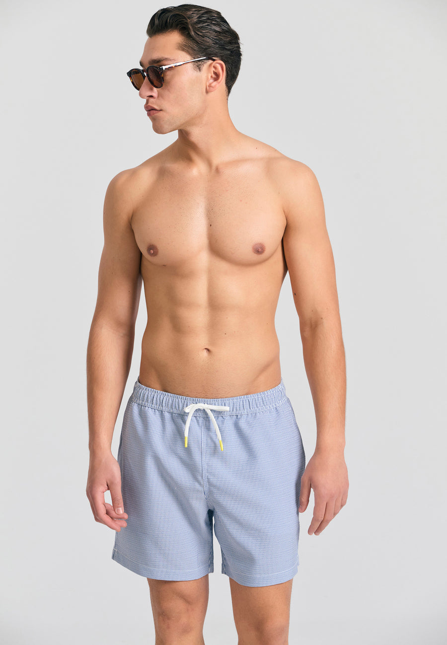 Pantaloni scurți de baie cu dungi pentru bărbați Seersucker - Bleumarin