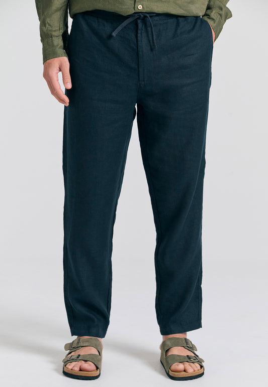 Pantaloni chino din in pentru bărbați, croială confortabilă - Negri