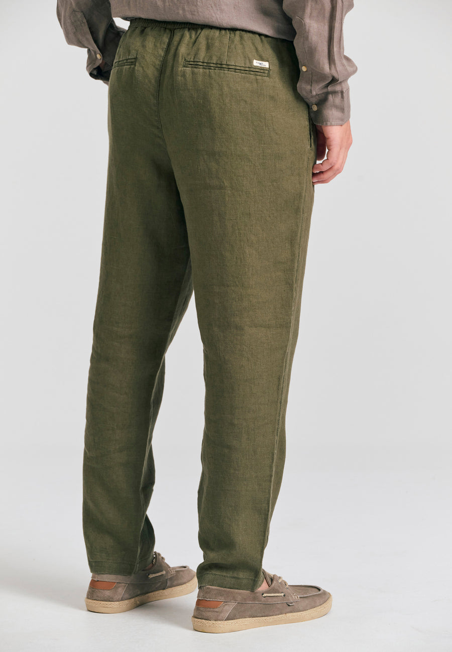 Pantaloni chino din in pentru bărbați, croială confortabilă - Kaki
