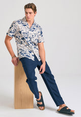 Pantaloni chino din in pentru bărbați, croială confortabilă - Bleumarin