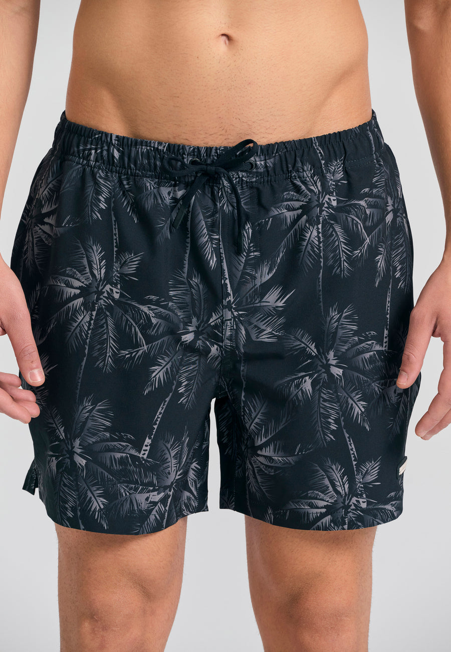 Pantaloni scurți de baie pentru bărbați cu imprimeu tropical - Negri