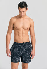 Pantaloni scurți de baie pentru bărbați cu imprimeu tropical - Negri