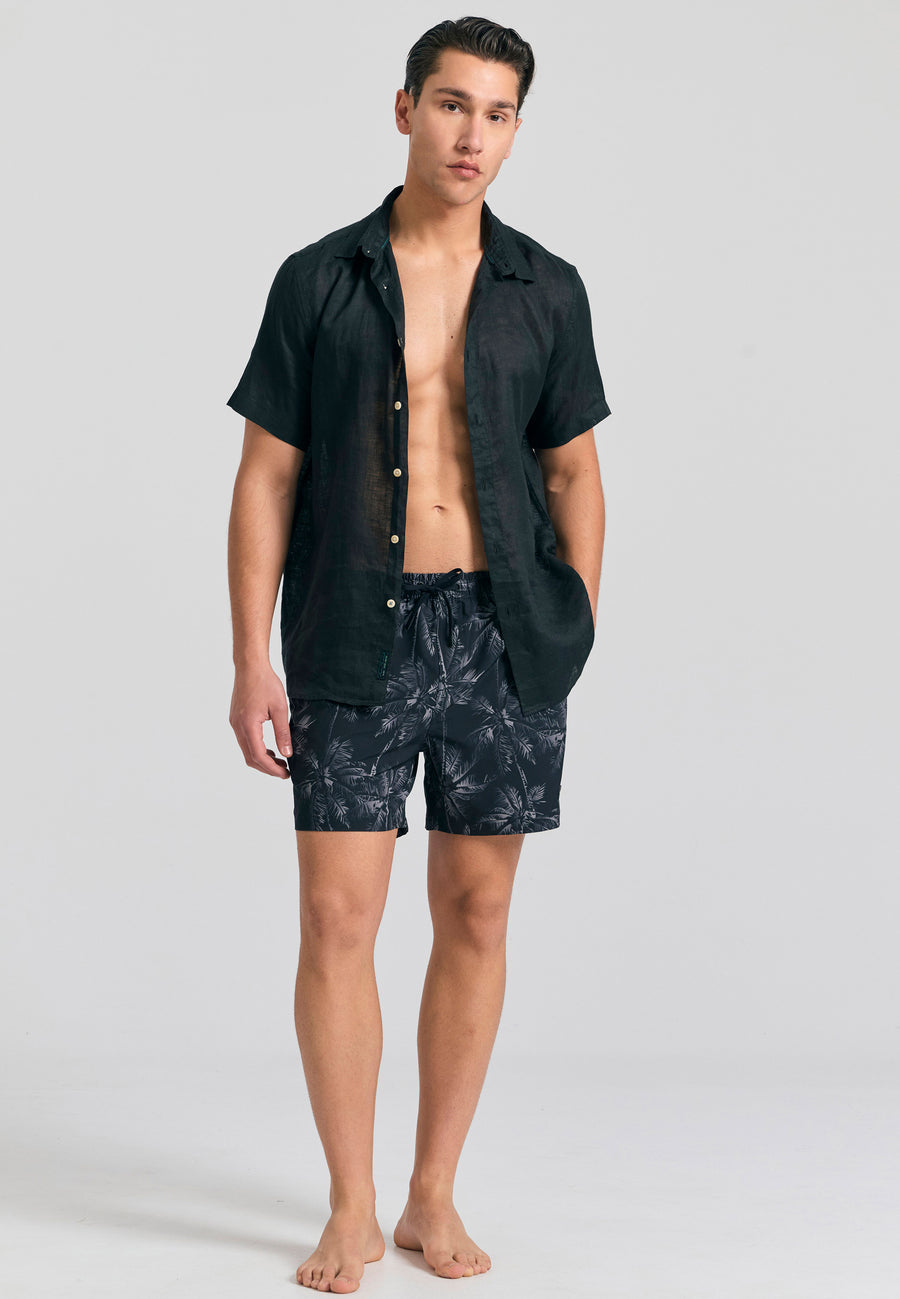 Pantaloni scurți de baie pentru bărbați cu imprimeu tropical - Negri