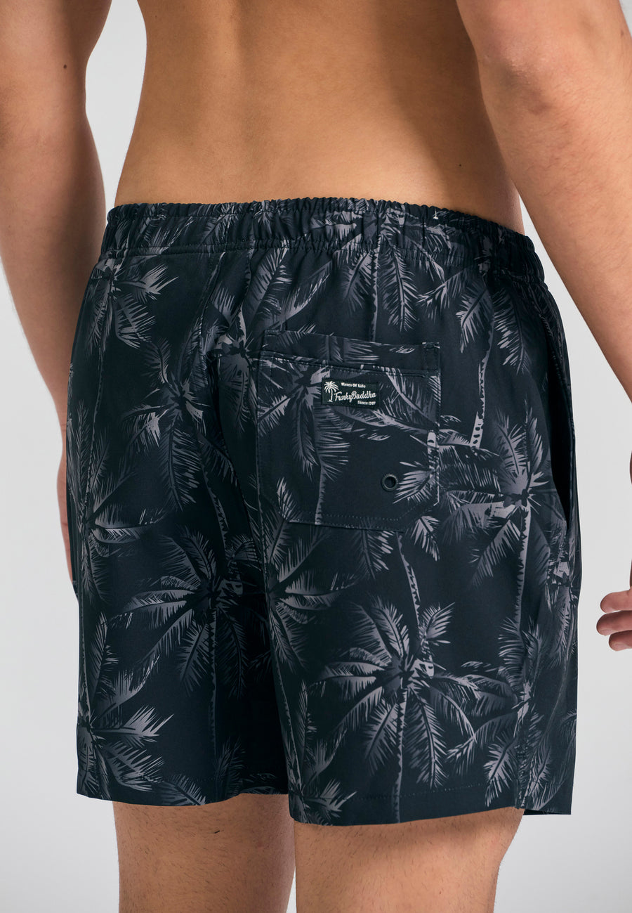Pantaloni scurți de baie pentru bărbați cu imprimeu tropical - Negri