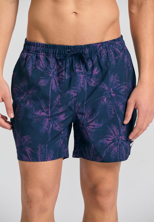 Pantaloni scurți de baie pentru bărbați cu imprimeu tropical - Albastru miezul nopții