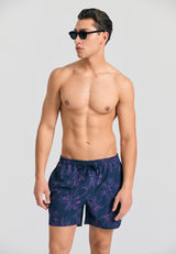 Men's swim shorts with tropical print - Midnight blue