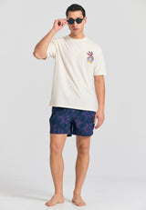 Men's swim shorts with tropical print - Midnight blue
