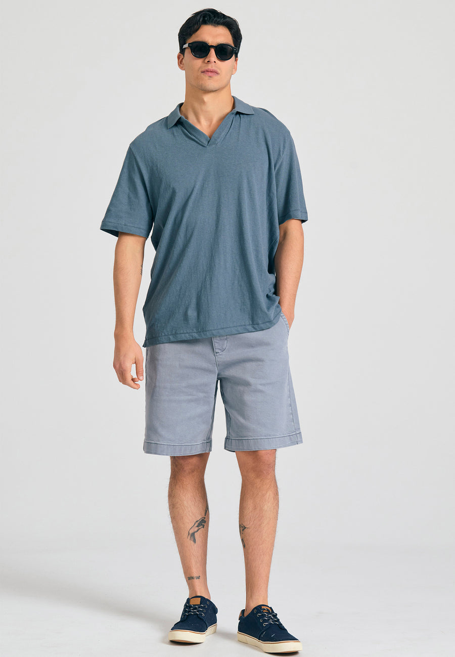 Tricou polo din amestec de in, croială relaxată - Gri oțel