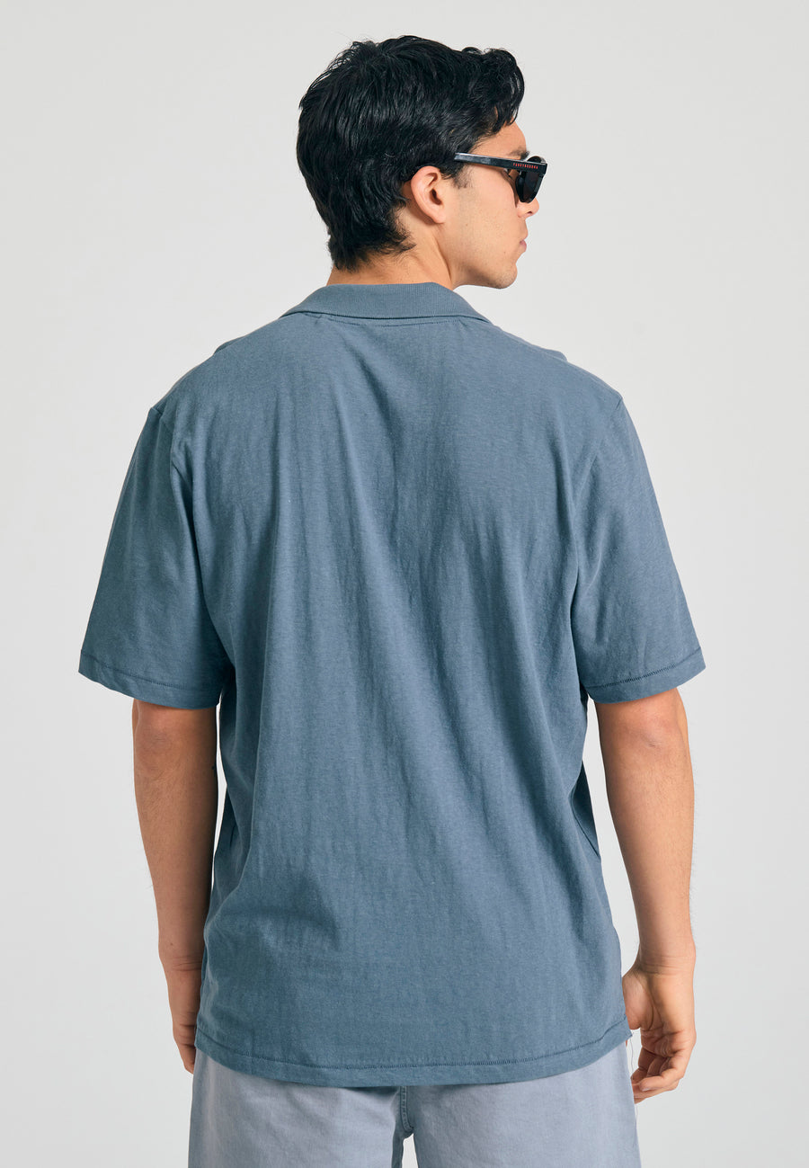 Tricou polo din amestec de in, croială relaxată - Gri oțel