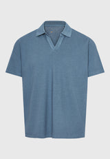 Tricou polo din amestec de in, croială relaxată - Gri oțel