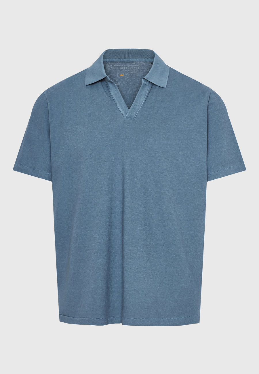 Tricou polo din amestec de in, croială relaxată - Gri oțel