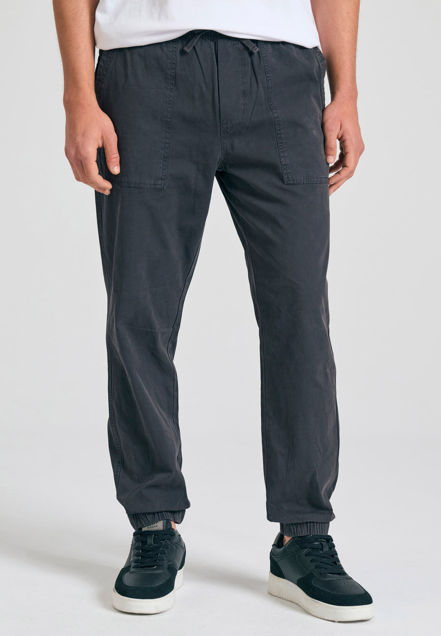 Garment dyed chino pants with cuffed hem - Anthracite