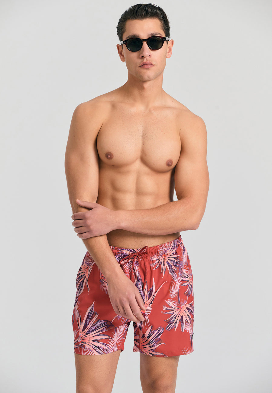 Pantaloni scurți de baie pentru bărbați cu imprimeu tropical - Paprika