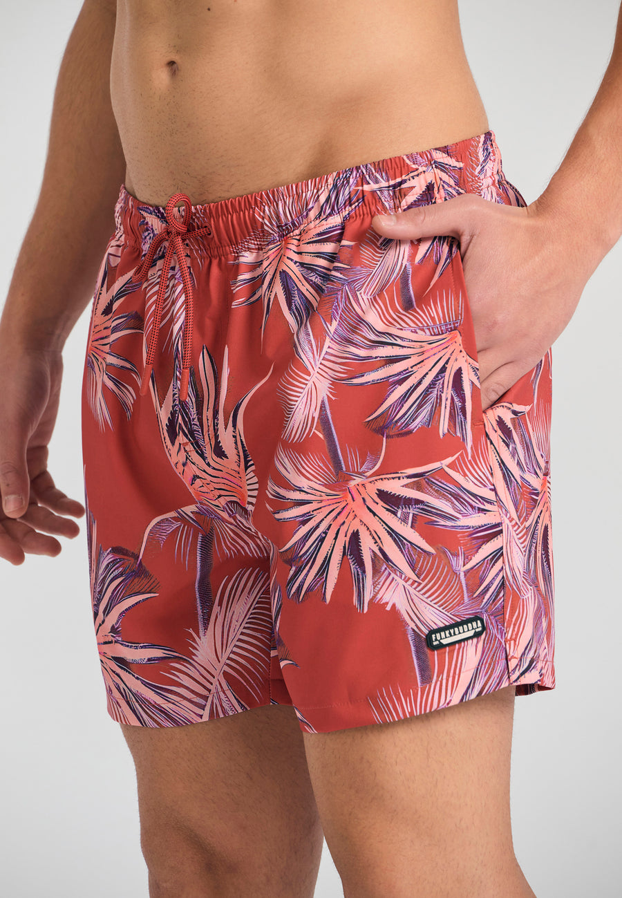 Pantaloni scurți de baie pentru bărbați cu imprimeu tropical - Paprika