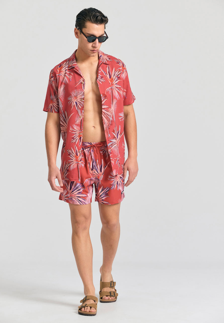 Pantaloni scurți de baie pentru bărbați cu imprimeu tropical - Paprika