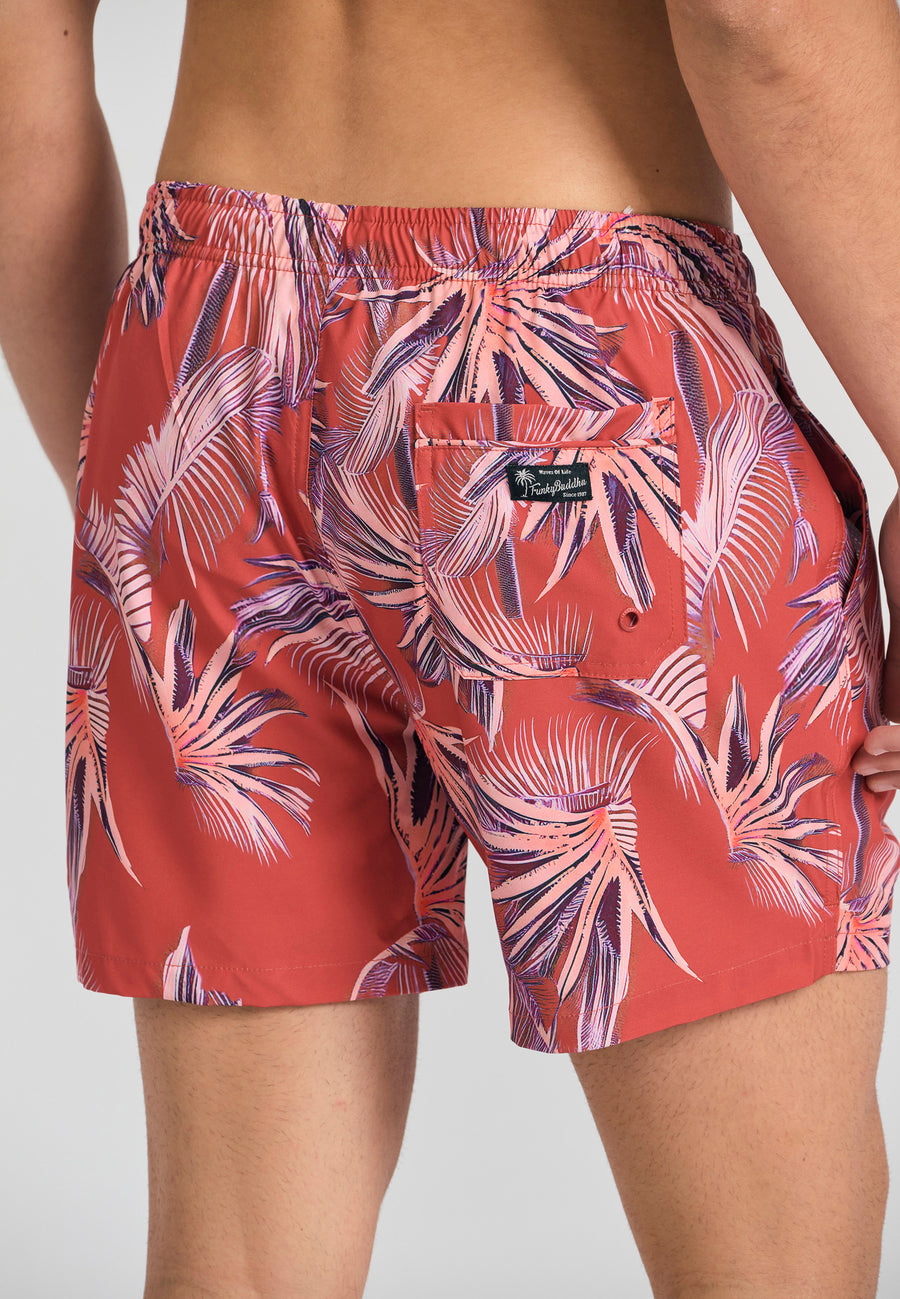 Pantaloni scurți de baie pentru bărbați cu imprimeu tropical - Paprika