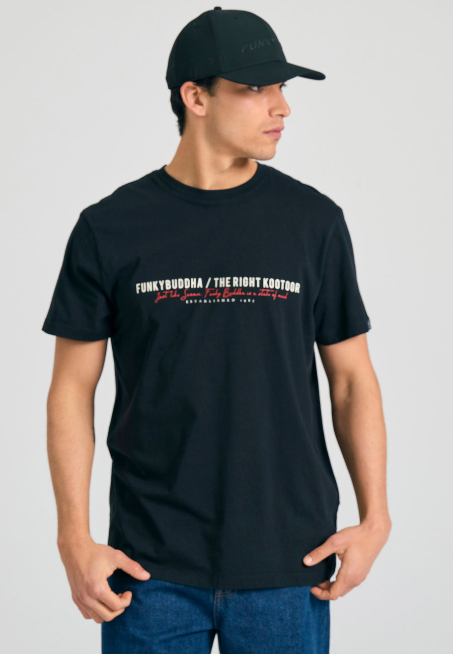 Tricou cu imprimeu Funky Buddha pe piept - Negru