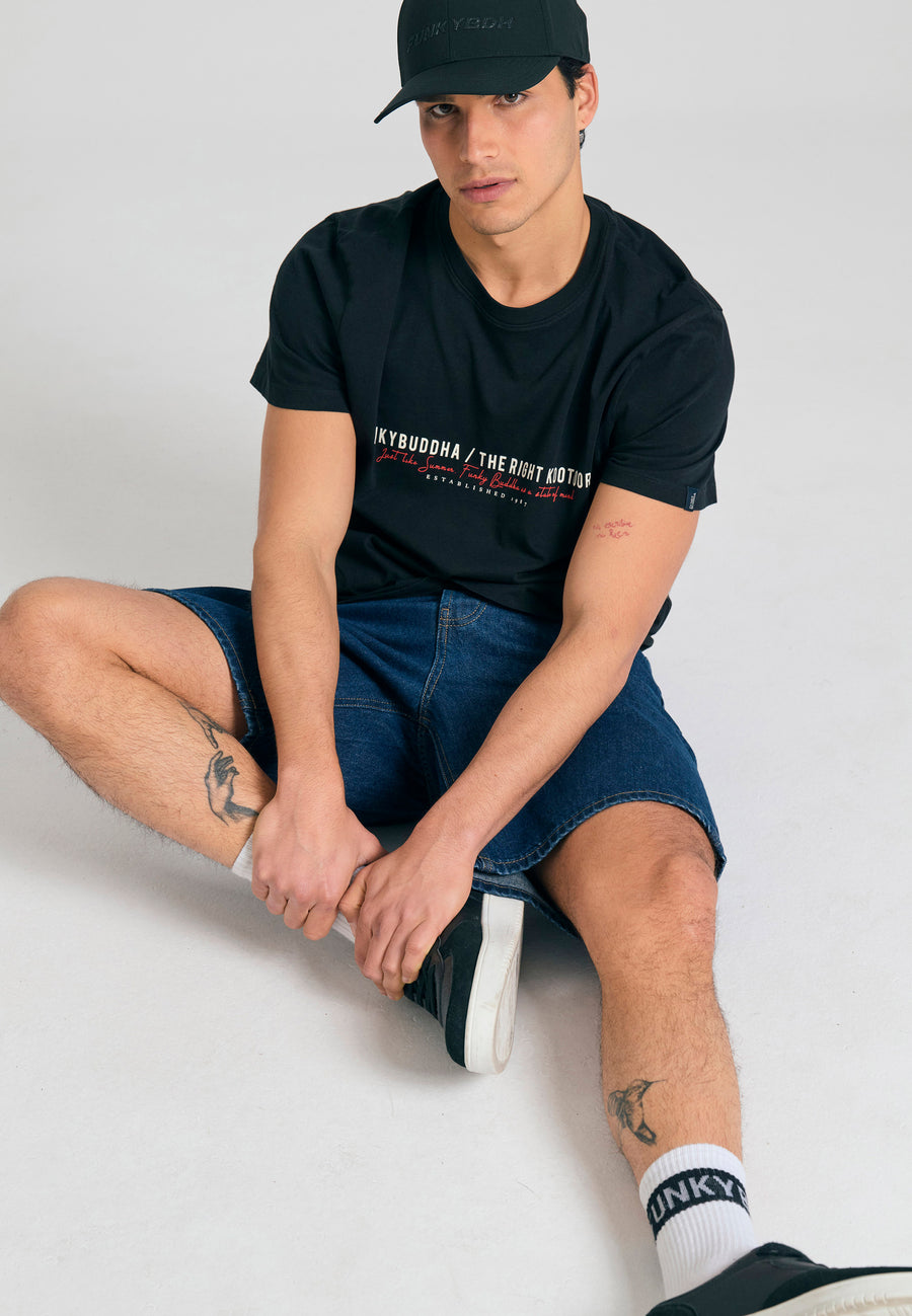 Tricou cu imprimeu Funky Buddha pe piept - Negru