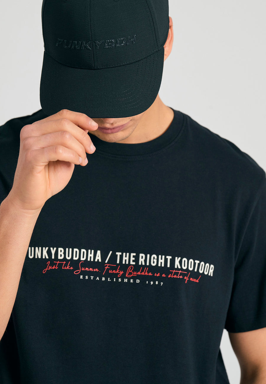 Tricou cu imprimeu Funky Buddha pe piept - Negru