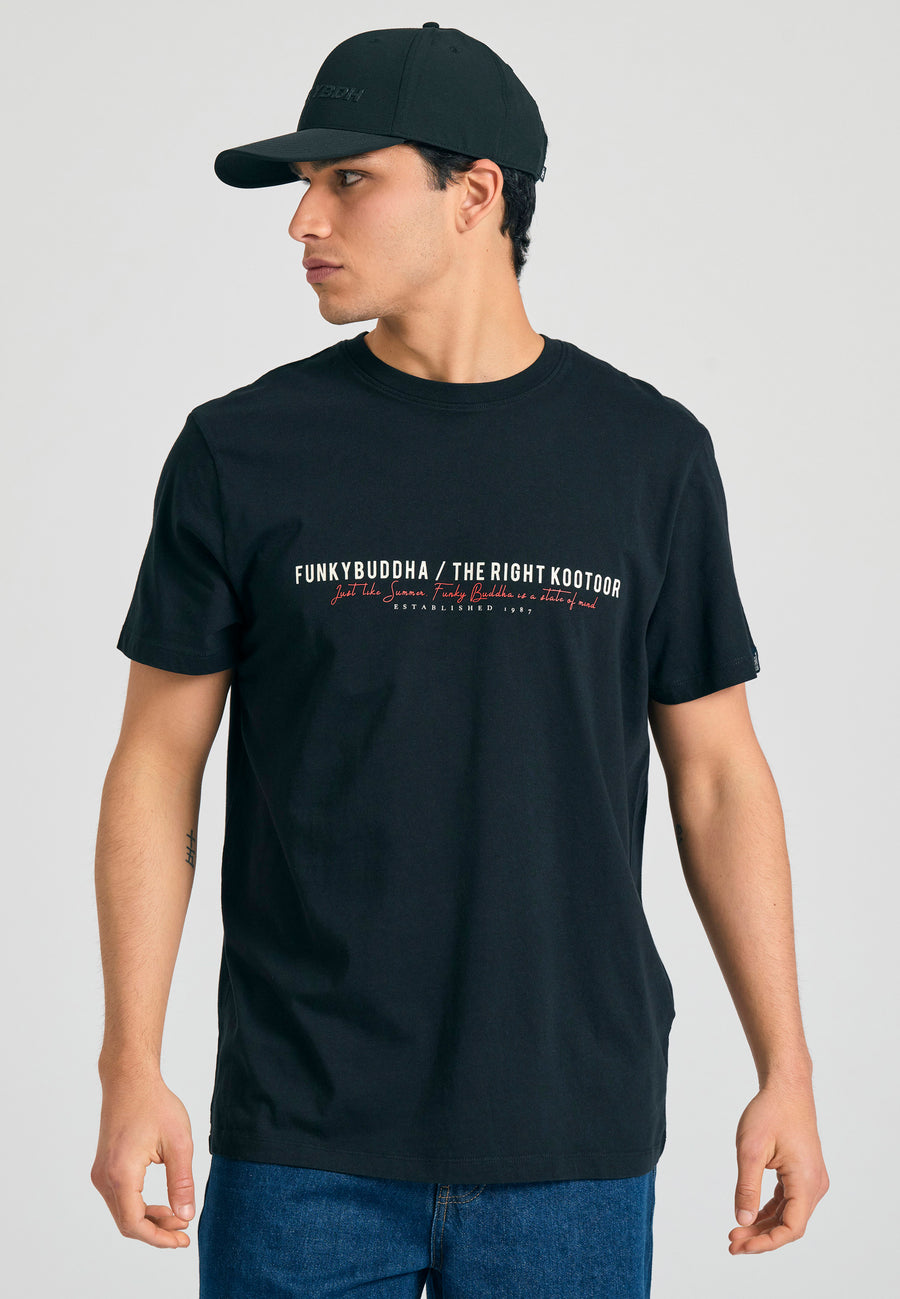 Tricou cu imprimeu Funky Buddha pe piept - Negru