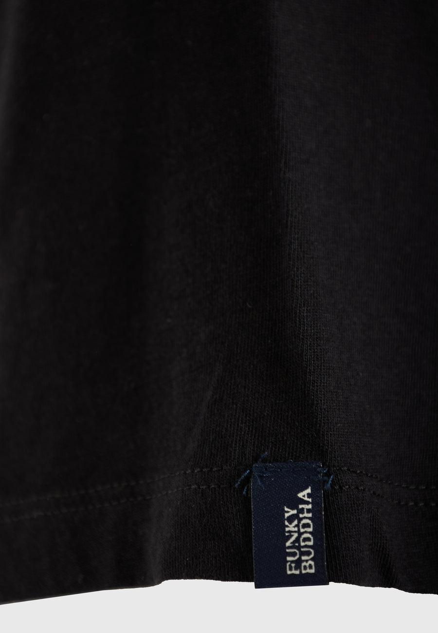 Tricou cu imprimeu Funky Buddha pe piept - Negru
