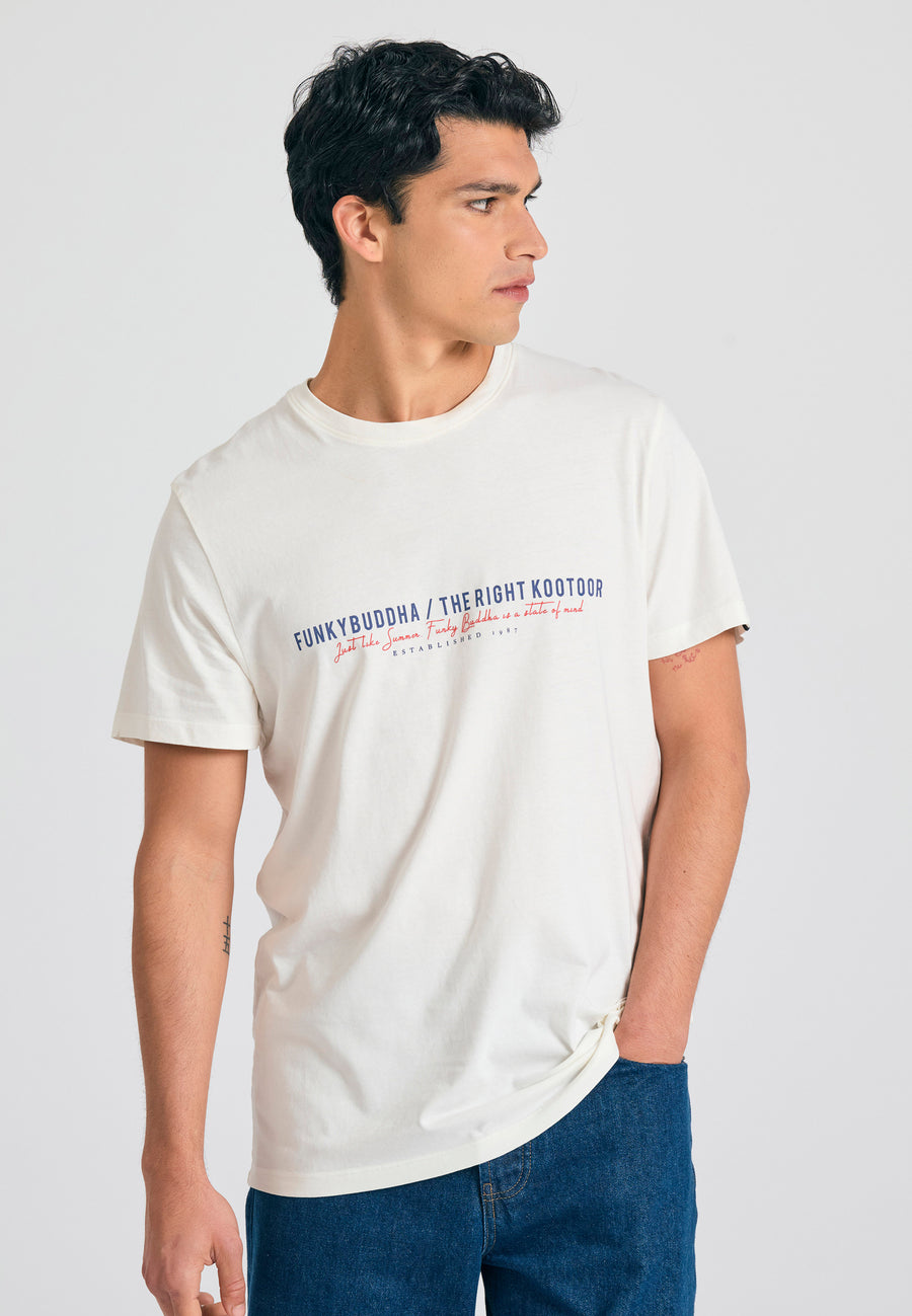 Tricou cu imprimeu Funky Buddha pe piept - Alb-gălbui
