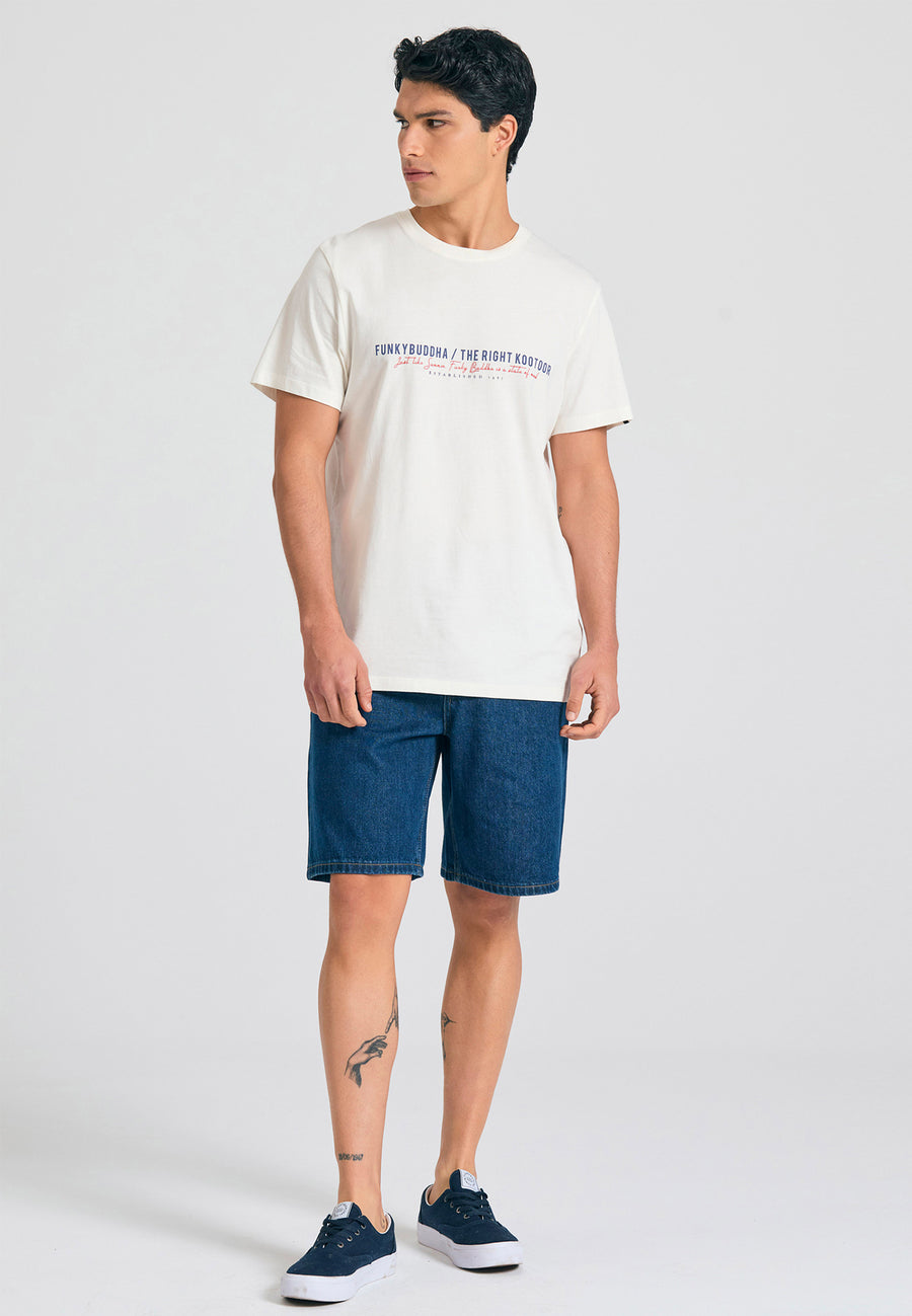 Tricou cu imprimeu Funky Buddha pe piept - Alb-gălbui