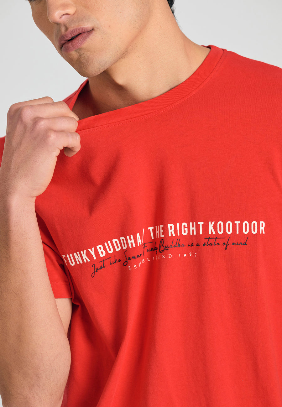 Tricou cu imprimeu Funky Buddha pe piept - Roșu intens