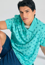 Tricou polo cu imprimeu integral - Aqua