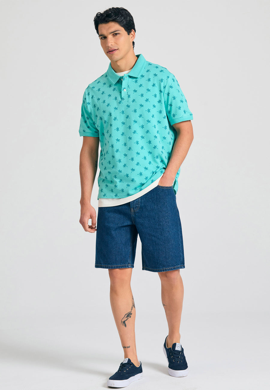 Tricou polo cu imprimeu integral - Aqua