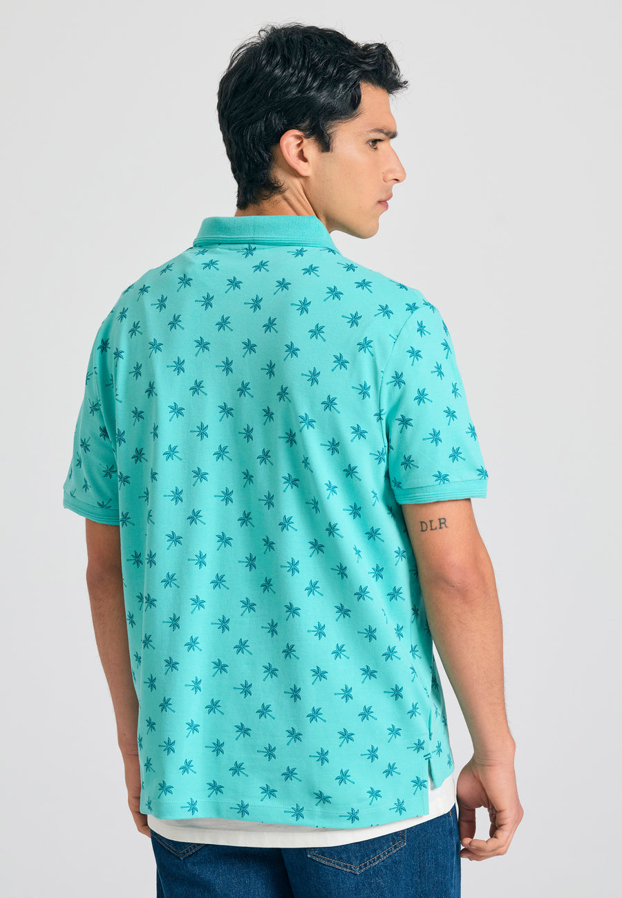 Tricou polo cu imprimeu integral - Aqua
