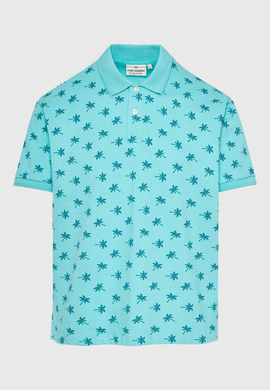 Tricou polo cu imprimeu integral - Aqua