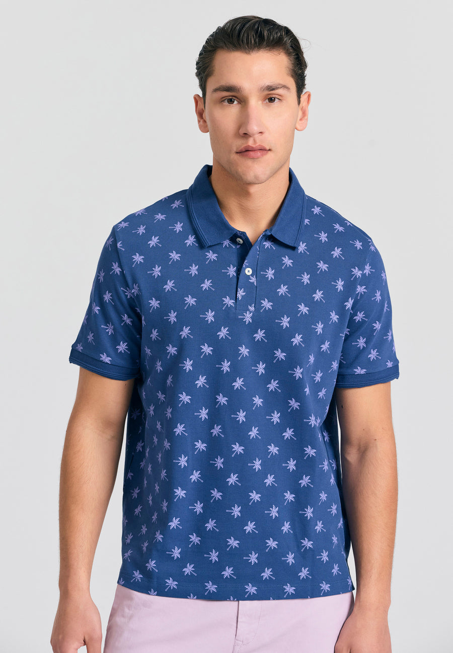 Tricou polo cu imprimeu integral - Indigo