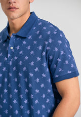 Tricou polo cu imprimeu integral - Indigo