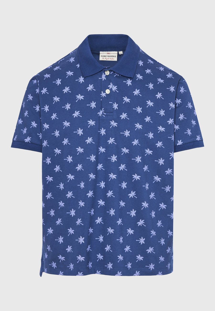 Tricou polo cu imprimeu integral - Indigo