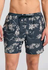 Pantaloni scurți de baie pentru bărbați cu imprimeu floral - Negri