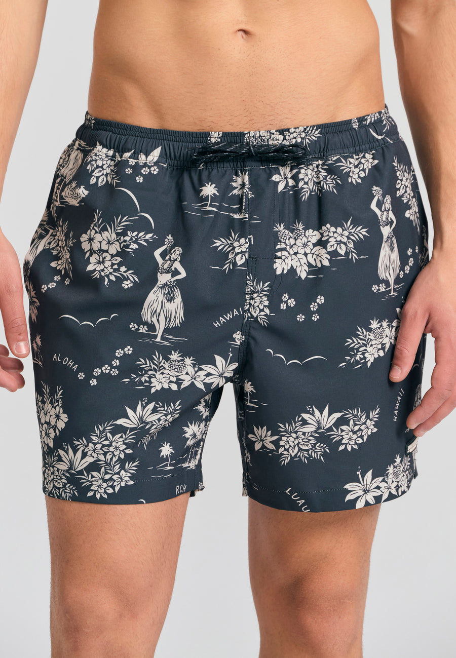 Pantaloni scurți de baie pentru bărbați cu imprimeu floral - Negri